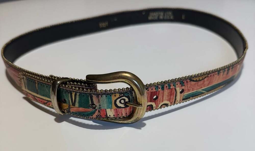 Dakota Ltd Vintage Abstract Print Metallic Leather Belt Style 5321 Size L